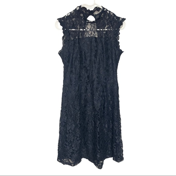 ENFOCUS Studio Navy Sleeveless High Neck Lace Mini Dress, Cocktail Party, 10 - Picture 1 of 10